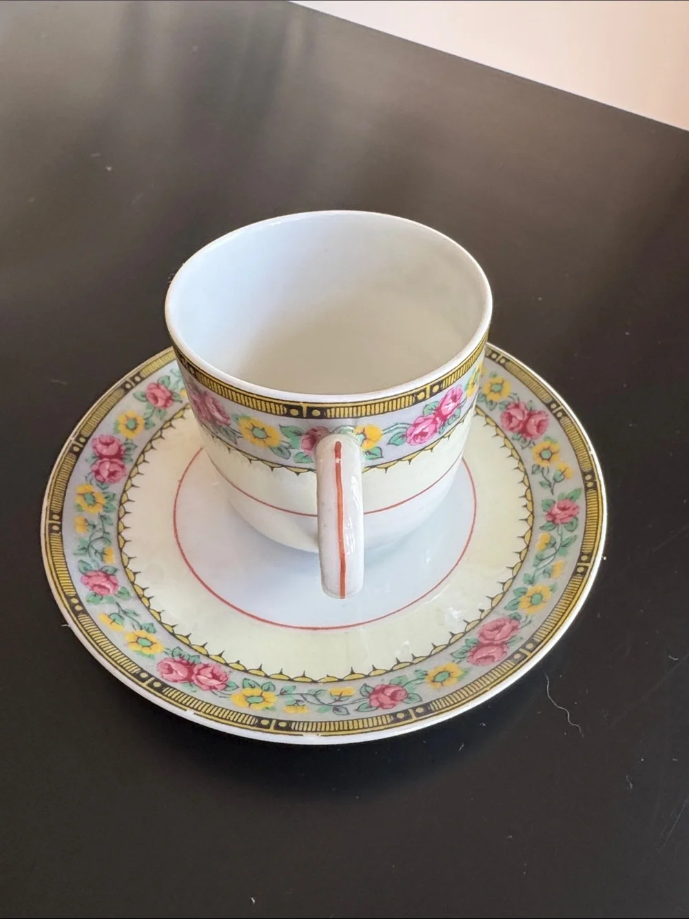 Vintage Limoges French White Floral Gold Trim Demitasse Cup and Saucer Set
